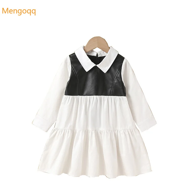 

Fashion Kids Baby Girls Autumn Spring Full Sleeve Simple Color Matching Princess Dress Children Clothing 2-7Y