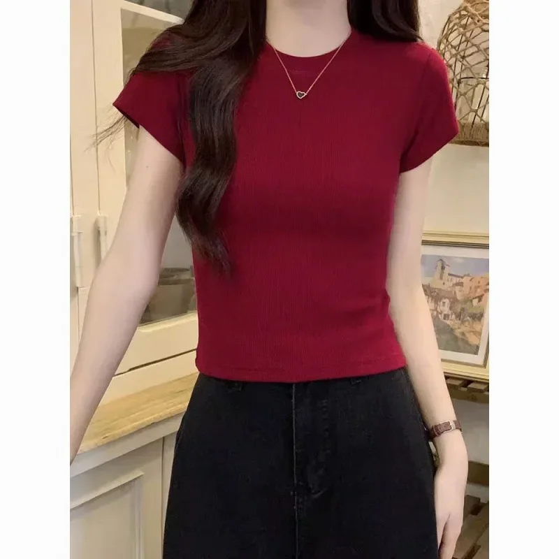 Топ женский укороченный в винтажном стиле Приталенная футболка во французском с