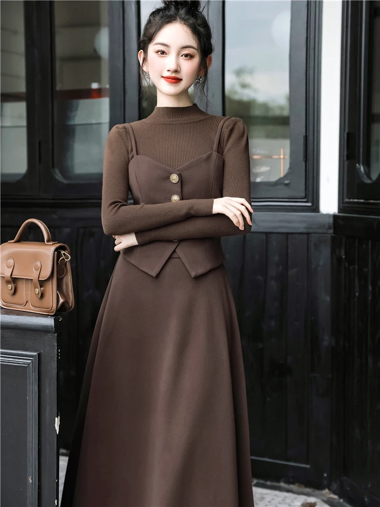 Осенне-зимний французский костюм с пальто внутренняя одежда женский сладкий