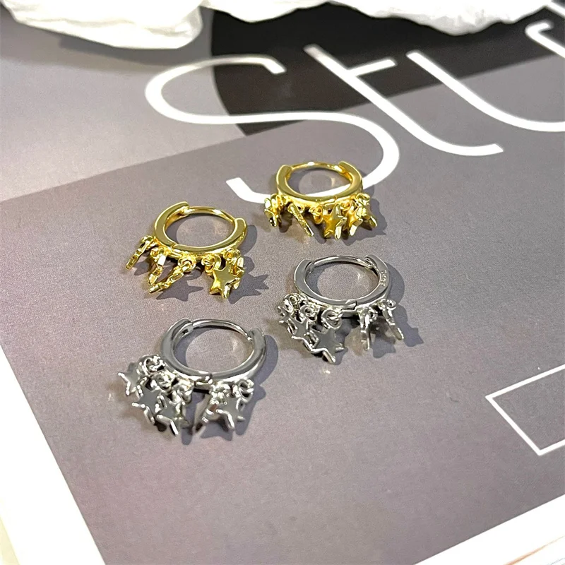 Женские серьги-кольца в виде звезд серебро 925 пробы