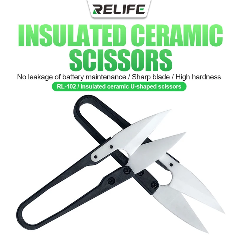 

RL-102 Insulated Ceramic Scissors U-shaped for Mobile Phone Repairs Cutting Battery Cables No Leakage of Battery Maintenance