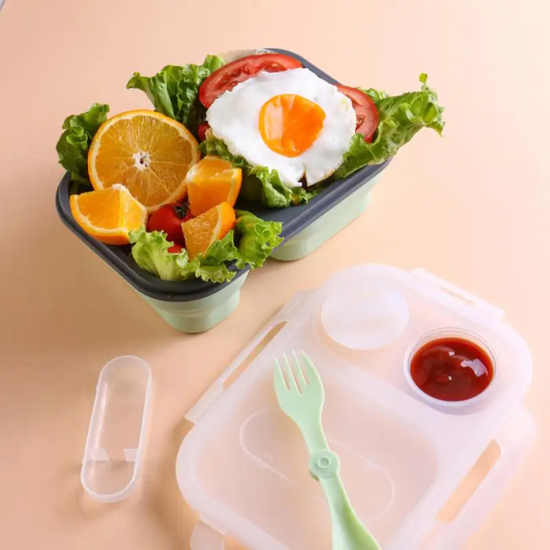 

1000ml Food Grade Silicone Lunch Box Student Lunch Box Office Worker Insulation Fast Food Plate Household Kitchen Supplies