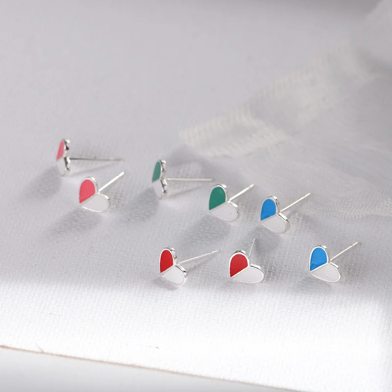 Модные посеребренные серьги-гвоздики в форме сердца для женщин и девушек