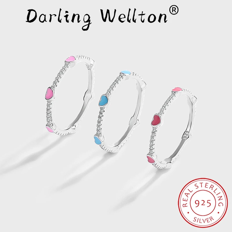 

Classic Enamel Heart Shaped Ruby Sapphire Pink Diamond Couples Ring For Women Original Sterling Silver Anniversary Gift Jewelry