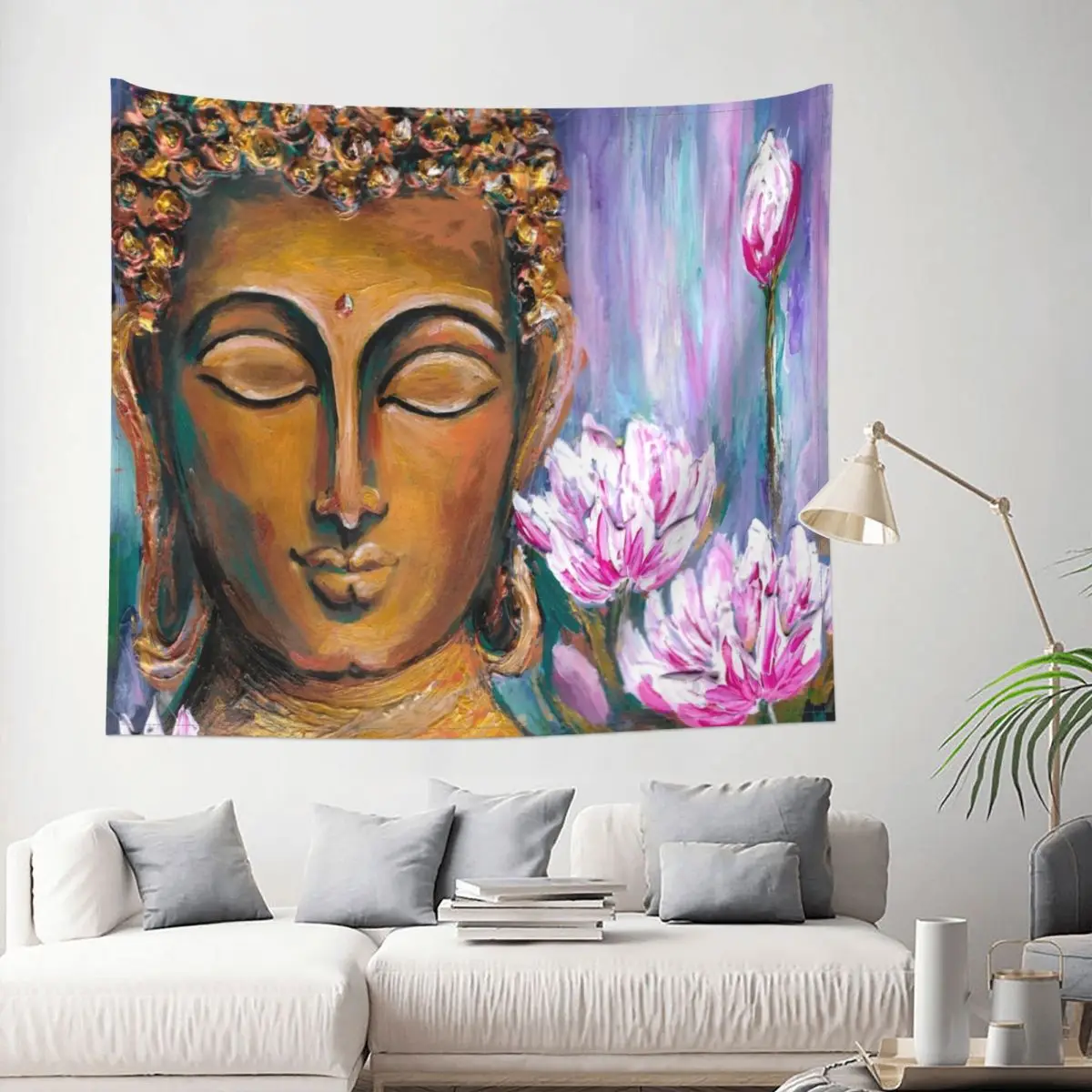 

Gold Buddha And Lotus Tapestry Indian Mandala Decoration Wall Room Home Decor Hanging Living room Kawaii Cute Style