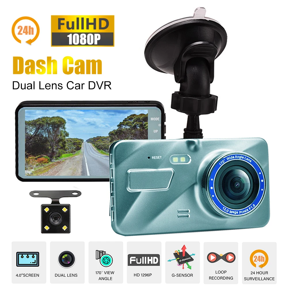 

24H Dash Cam Black Box in Car DVR Camera Video Recorder Rear View Dual Lens HD Cycle Recording Video Mirror Recorder Black Box