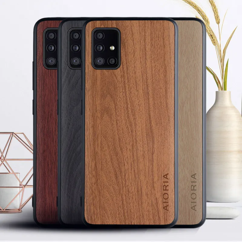 

Case for Samsung Galaxy A50 A40 A30 A10 A70 A71 A51 A31 A21S A41 A11 M31 funda Luxury wood pattern leather case cover coque capa