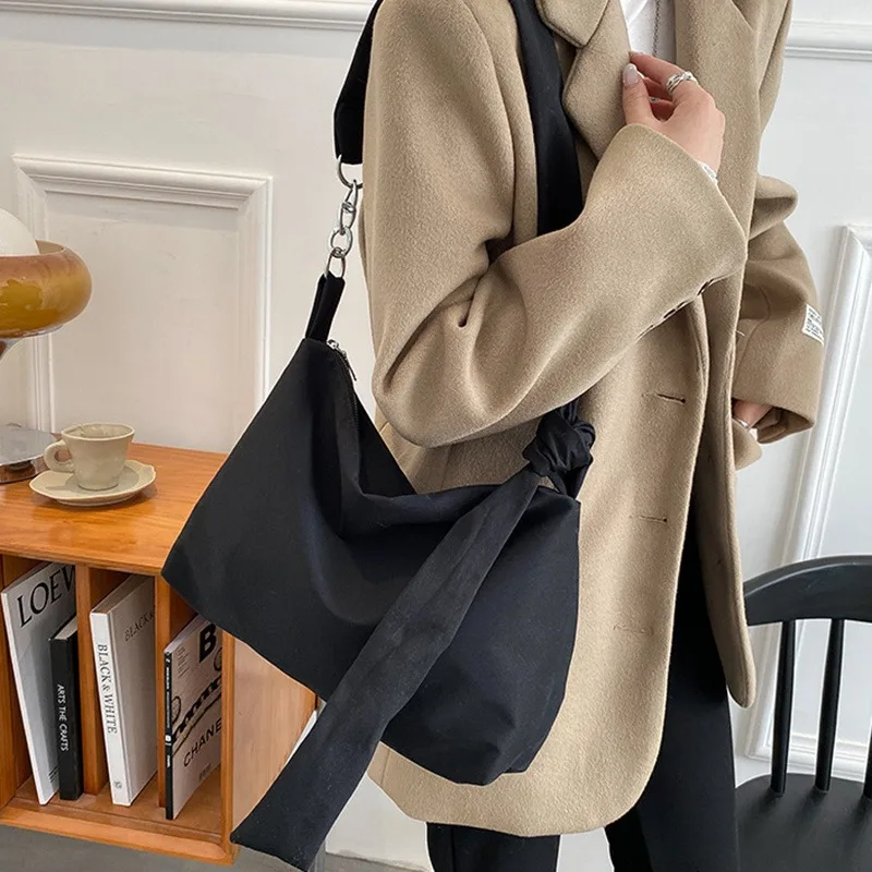 

Black Crossbody Bags Women 2023 Designer Handbag Nylon Shopper Girls Chain Removable Adjustable Strap Messenger Shoulder Bag