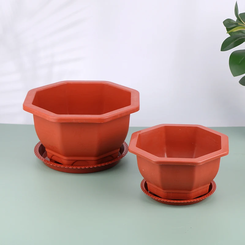 Новый бытовой шестиугольный пластиковый цветочный горшок с подносом нелегко