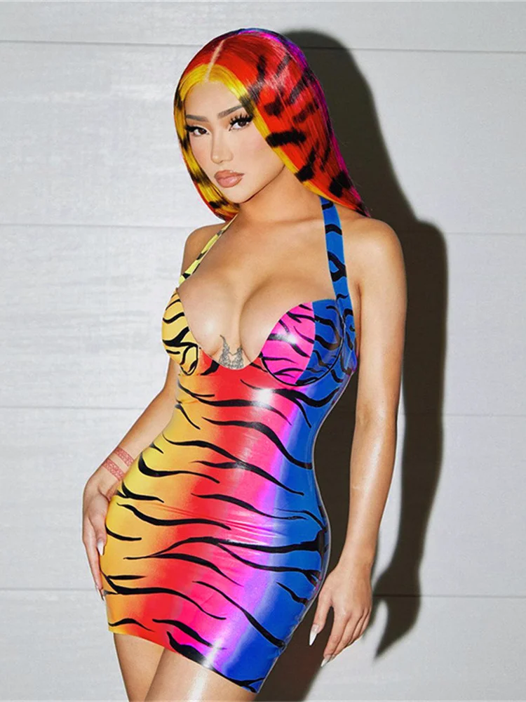 

WJFZQM сексуальное платье с V-образным вырезом без рукавов на шнуровке цветная Блокировка одежда обтягивающая юбка с градиентом стрейч мини пл...