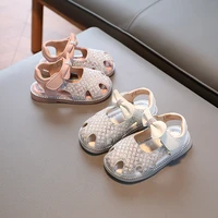 girls leather shoes 2022 spring new fashion little princess soft bottom childrens rhinestone spring and autumn bow hook loop