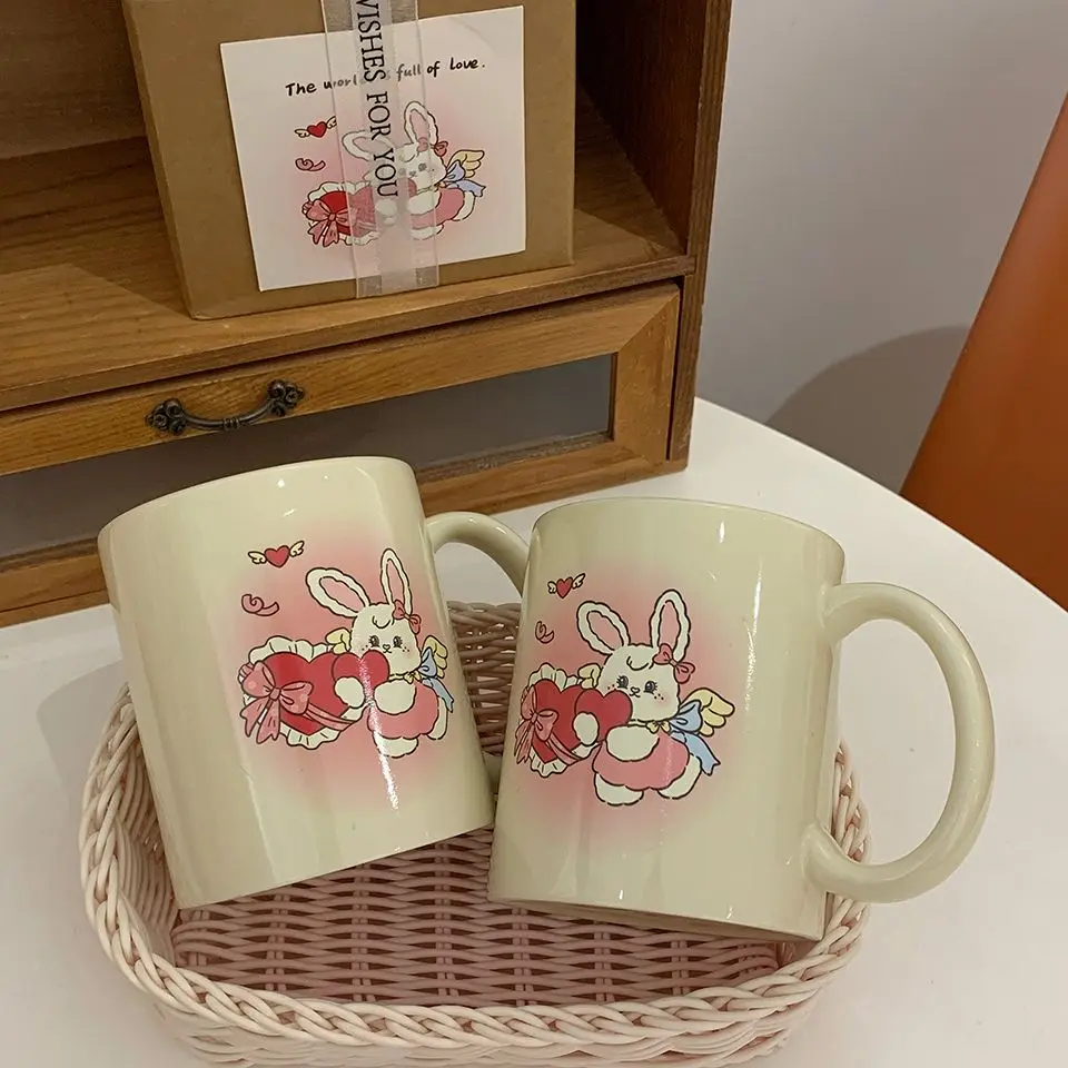 

Cartoon Coffee Cup Set Cute Rabbit Ceramic Mug with Dish Mik Juice Tea Water Cups Creative Mugs Student Couple Gift Freeshipping