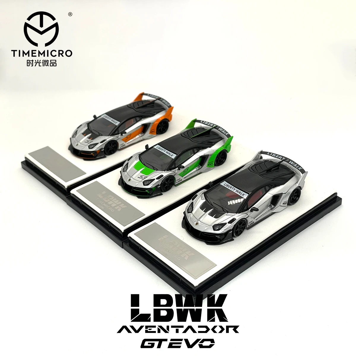 Фото В наличии: Модель автомобиля LBWK 1:64 TimeMicro Aventador LP700 GT‑EVO Supercar Widebody Liberty Walk из литого металла. №2