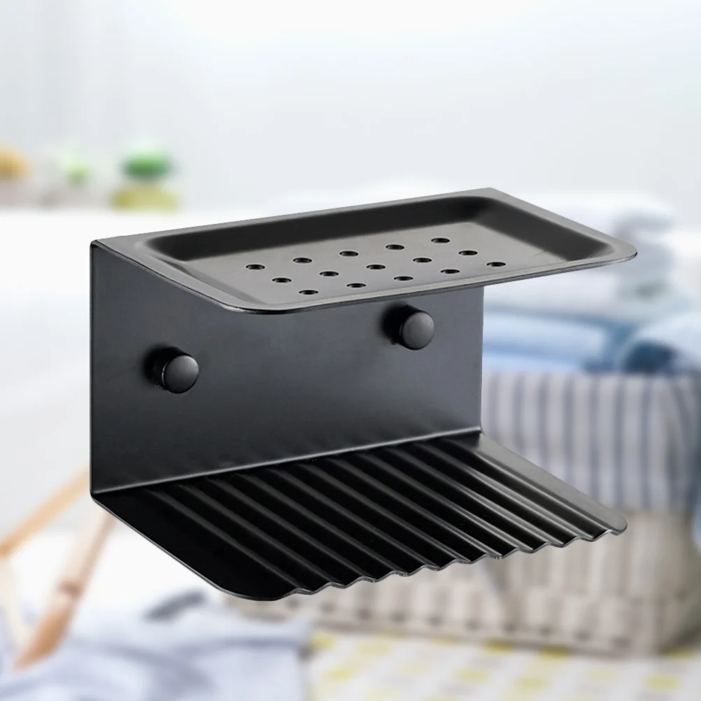 

Soap Wall Shower Dishholder Mounted Bar Tray Mount Double Layer Rack Metal Stainless Bath Bathroom Black Dishes Stall The