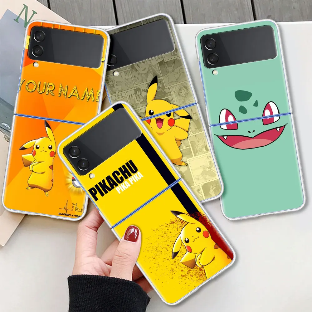 

Cute Pokemon Fundas Phone Case For Samsung Galaxy Z Flip 3 5G Transparent Hard Cell Cover ZFlip 3 Clear Celular PC Capa