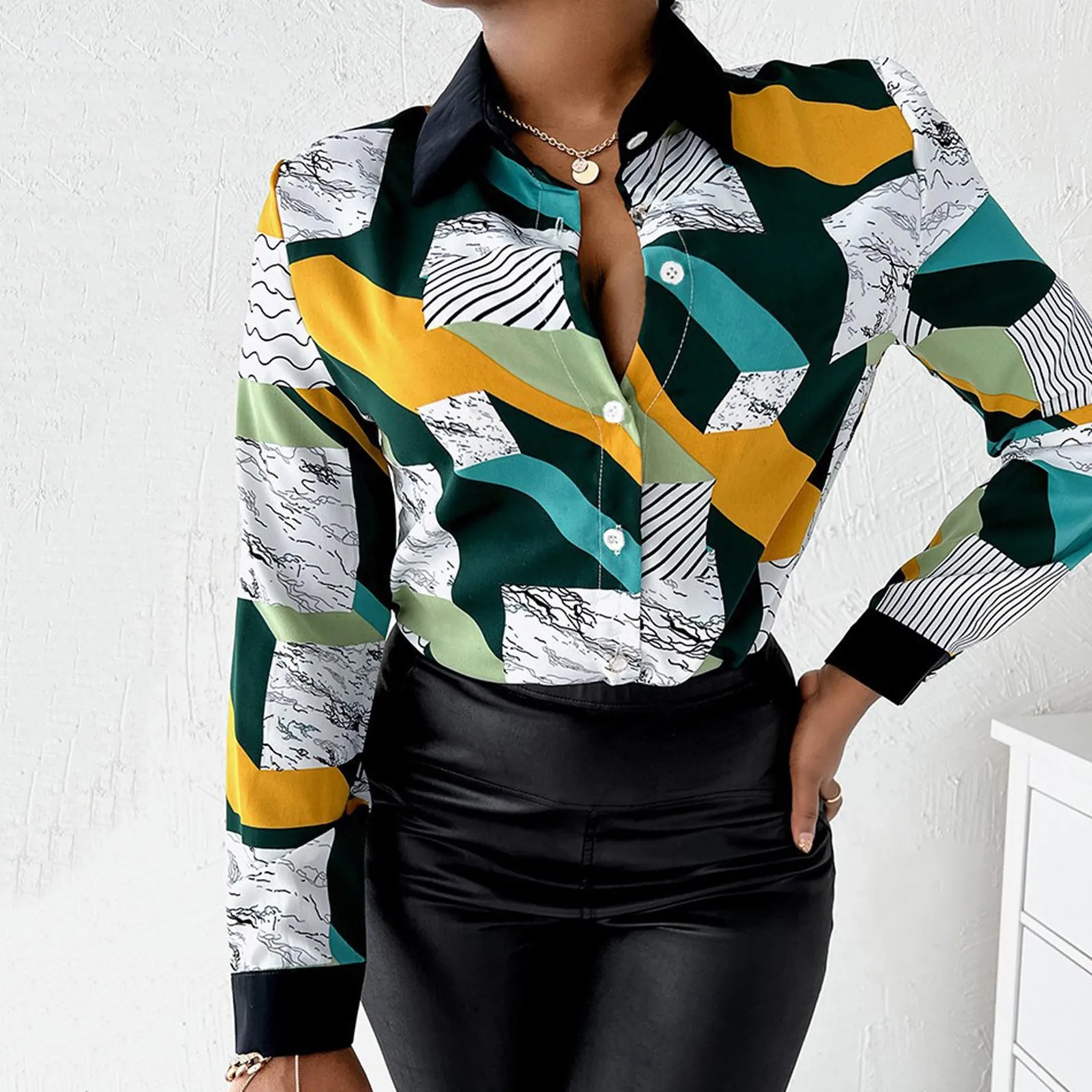 

Woman Shirt Solid Long Sleeved Spring Autumn Pleated Button Blouses Button Shirts Streetwear Work Wear Fashion Shirts Tops