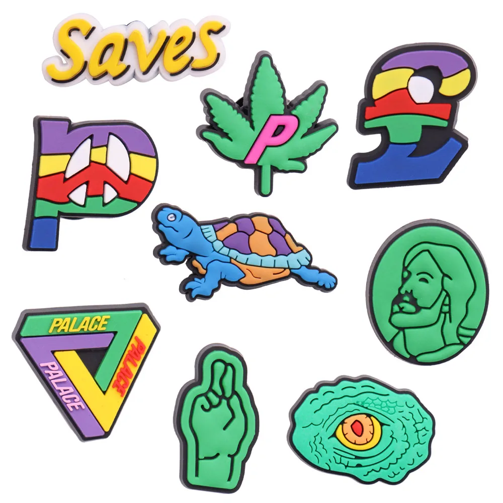 

Hot Sale 1pcs Shoe Charms Green Leaves Animal Eye Turtle PVC Cute Garden Shoe Buckle Decoration Fit Croc Jibz Kids X-mas Gift