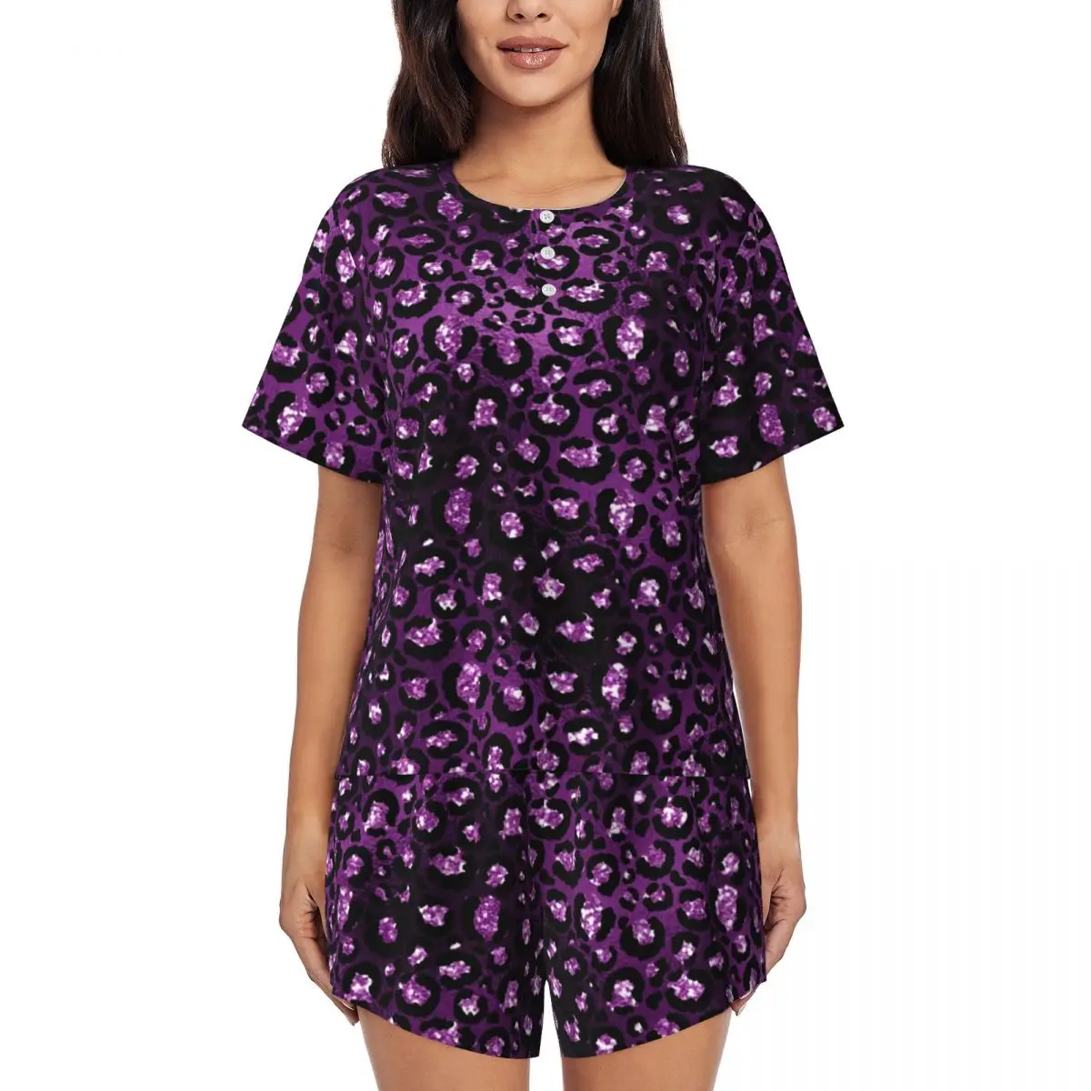 Пижама блестящая леопардовая в виде пятен с коротким рукавом