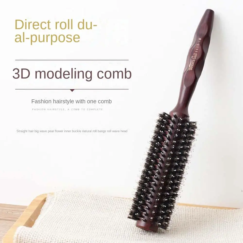 

1Pc Handle Round Rolling Brush Straight Twill Hair Comb Boar Bristle Round Barrel Hair Curling Brush Hairdressing Tool