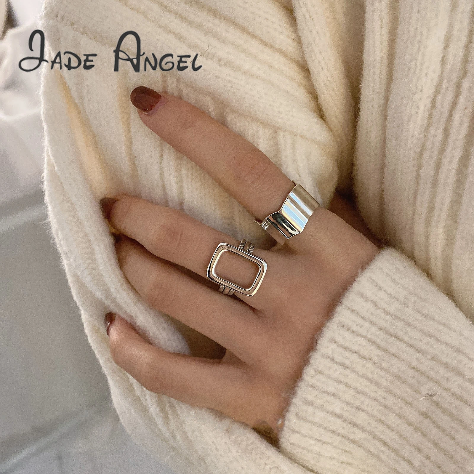 

Jade Angel Fashion 925 Sterling Silver Rings for Women Minimalist Opening Adjustable Finger Ring Trendy Hollow Fine Jewelry