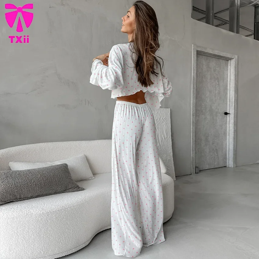 TXii Новые вязаные длинные брюки с длинными рукавами и принтом Love ночное белье для