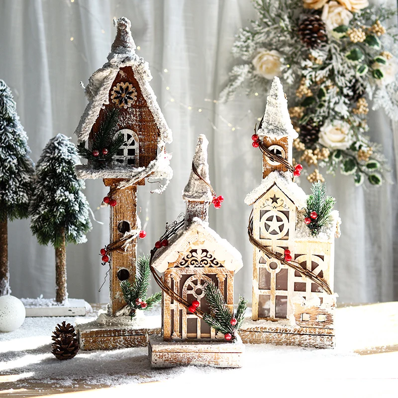 

Christmas Decoration Wooden Bird House Luminous Decoration Interior Living Room Shopping Center Scene Layout Decoration
