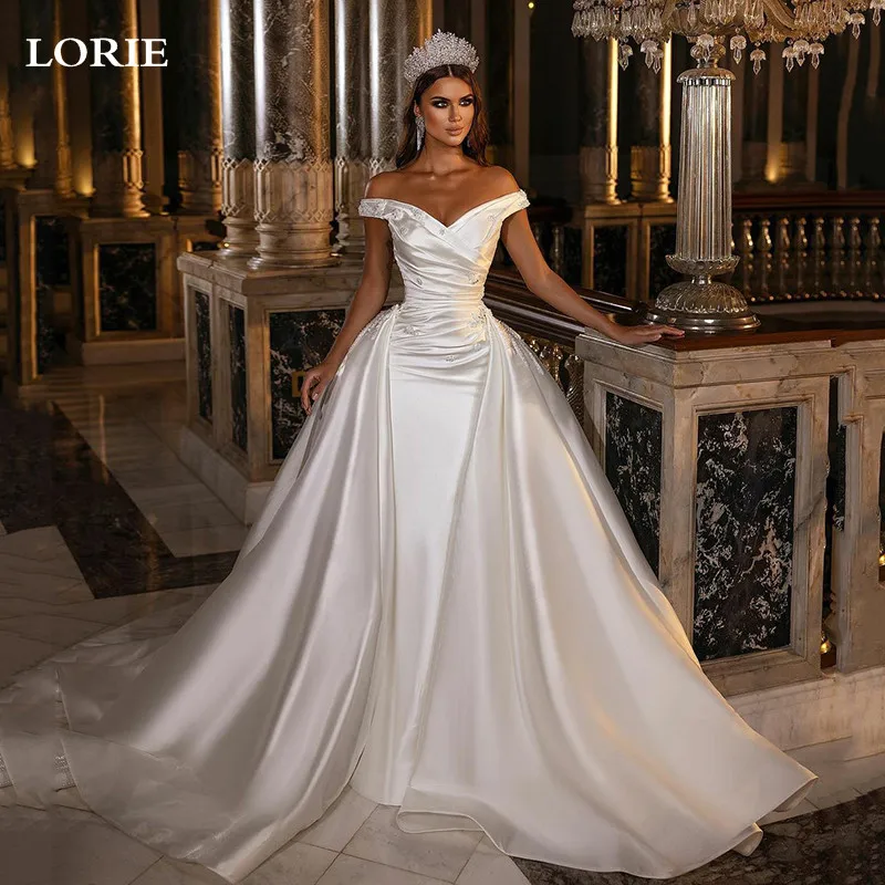 

Свадебные платья принцессы LORIE без рукавов с бантом и открытыми плечами платья невесты в стиле бохо сексуальные свадебные платья с Боковым ...