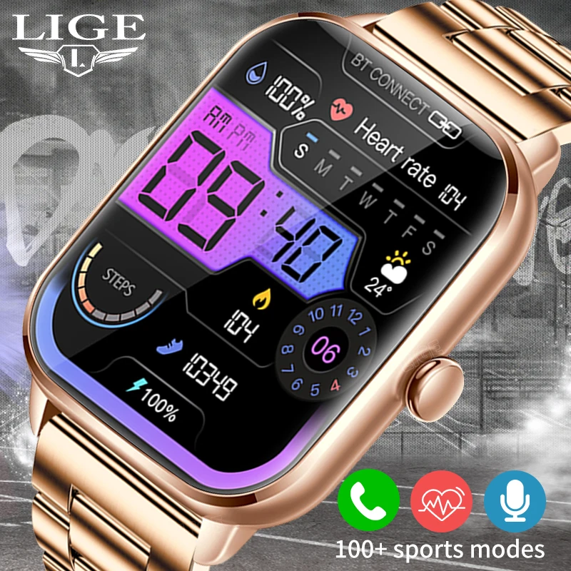 

LIGE Full Touch Screen Smart Watch Al Voice Assistant Bracelet Custom Dials IP67 Waterproof Wristbands Bluetooth Call Smartwatch