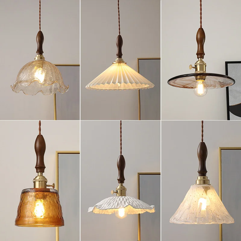 

Lights Nordic Wooden Glass Pendant Vintage Fixtures Home Lighting Bedroom Living Room Beside Copper Lamp Hanglamp Luminaria