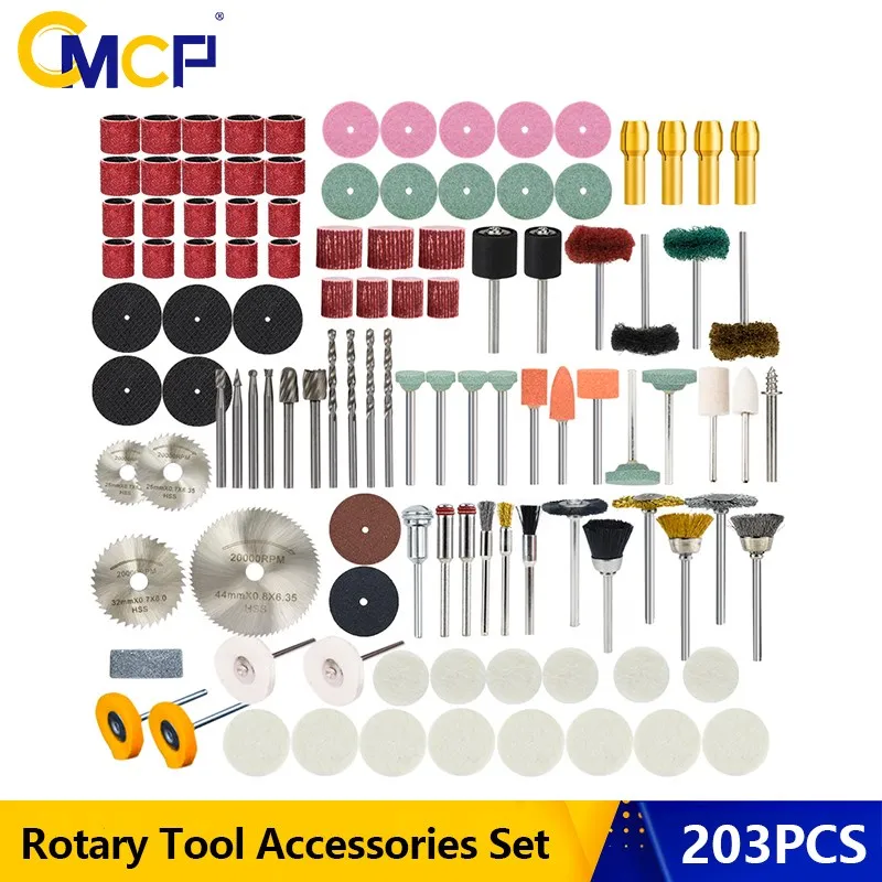 

CMCP 203pcs Abrasive Tool Set included HSS Saw Blade,Metal Cutting Disc,Drill Bit,Drill Chuck,Wire Brush for Dremel Rotary Tools