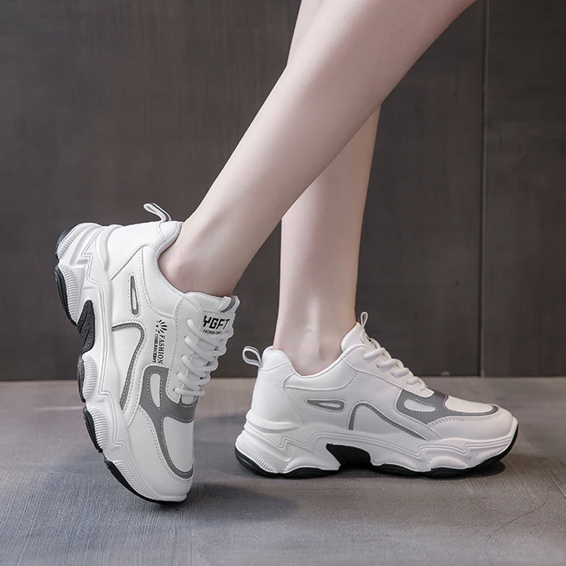 Кроссовки женские на платформе повседневная обувь для бега толстая подошва из ПУ