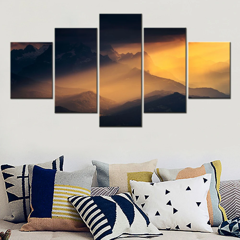 

5 Pieces Canvas Poster Painting Nature Sunlight Bavarian Alps Wallpaper Home Decoration Artwork For Living Room Wall Picture