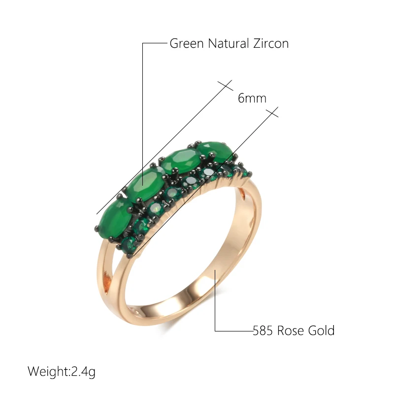 SYOUJYO Green Opal 585 Rose Gold Color Rings For Women Vintage Black Plating Luxury Fine Jewelry Dark Natural Zircon Daily Rings images - 6
