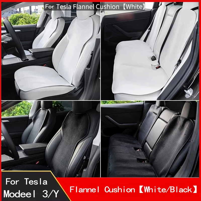 For Tesla Model 3 Y Car Seat Protector Car Seat Cover Backrest Cushion Flannel Anti-dirty White Cushion Interior Accessories