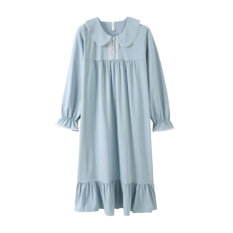 2023 New Long-sleeved Women's Pajama, spring and Autumn Pure Cotton Princess Style Large Nightgown, Home Wear Sleepshirt Summer