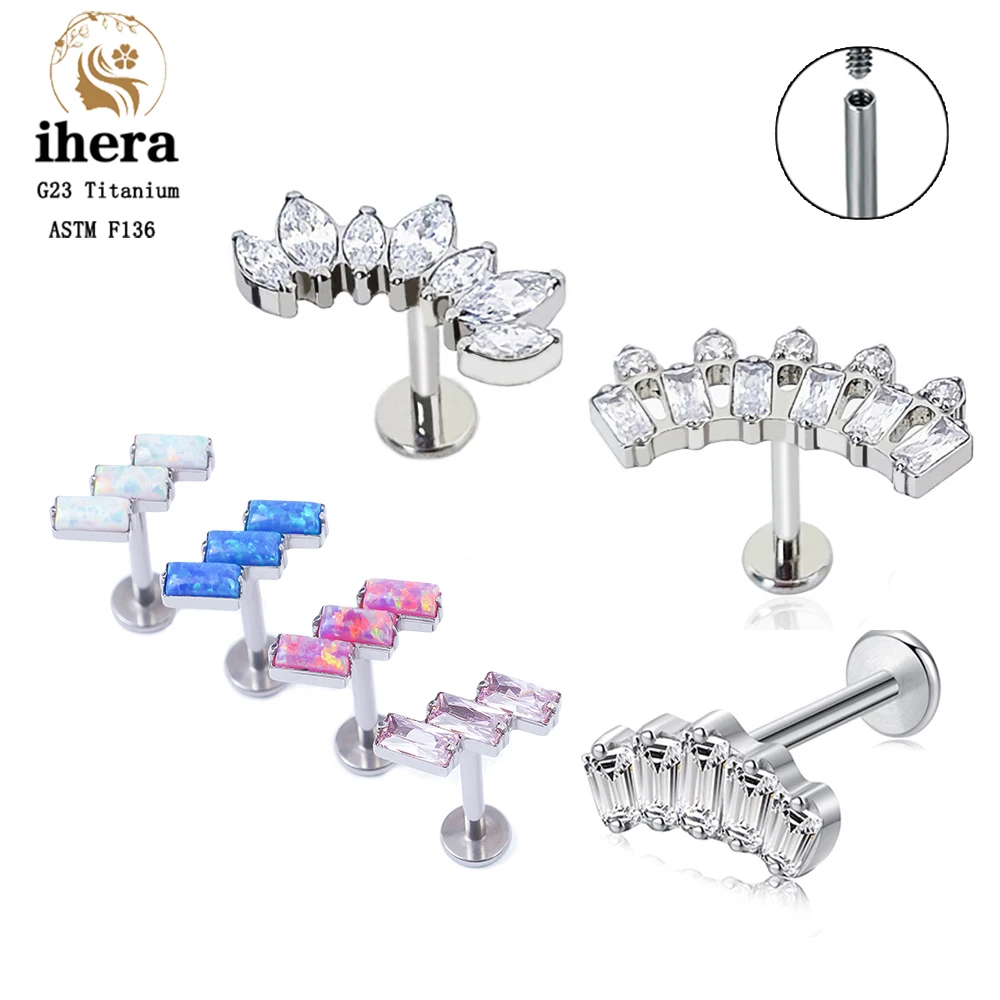 

G23 Titanium Opal Ear Tragus Cartilage Piercing Stud Earrings ASTM F136 Internal Thread 16G Helix Conch Sexy Jewelry