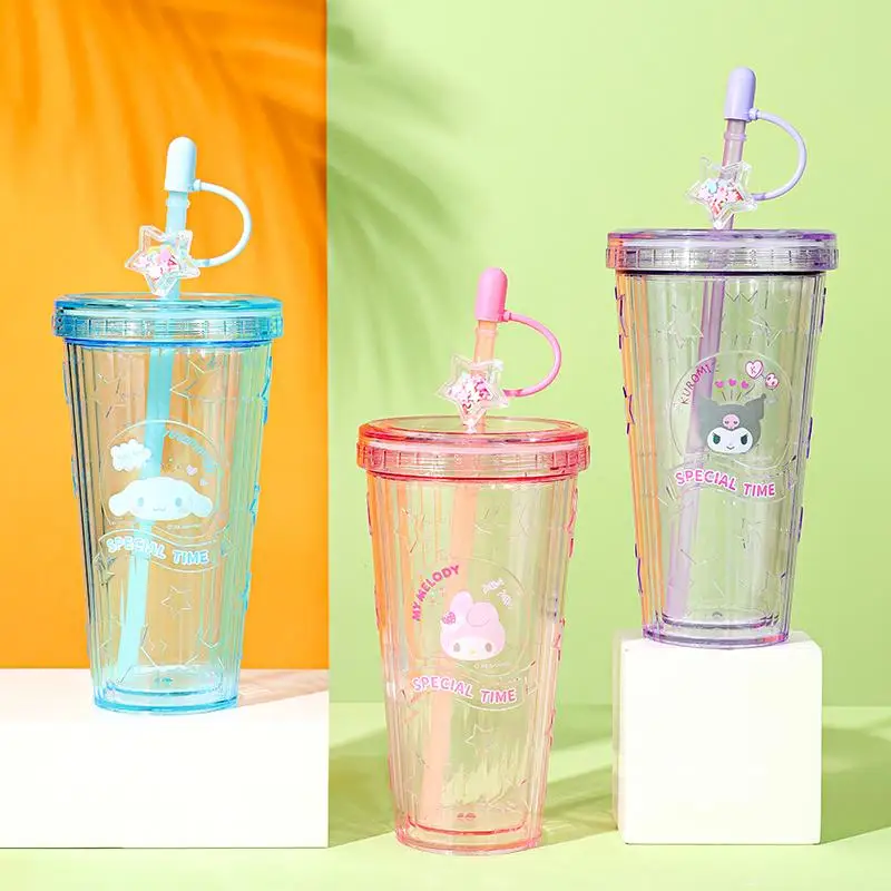 

420Ml Anime Pompompurin Kuromi Water Cup Kawaii Sanrioes My Melody with Straw Cinnamoroll Pochacco Student Water Bottle Gift Toy