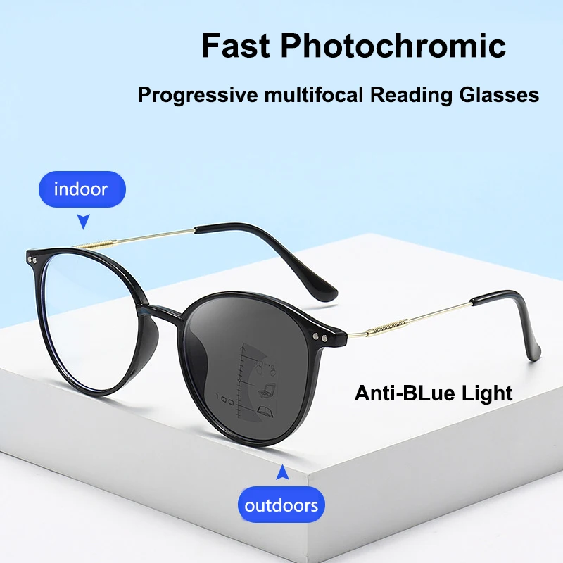 Быстрые фотохромные очки TR90 с полной оправой многофокальные мужские и женские
