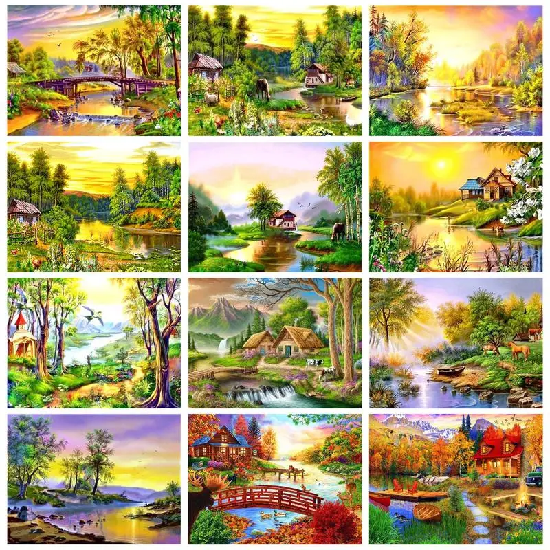 

CHENISTORY 40x50cm Painting By Numbers Forest Landscape Artwork For Adults Handmade On Canvas Unique Gift Picture Paint Diy Set