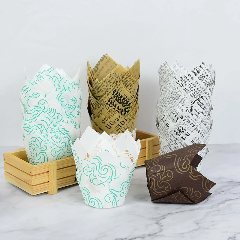 50pcs Cupcake Liners Tulip Muffin Tool Paper Cup Oilproof Newspaper Baking Dessert Cake Wedding Birthday Party Deco - купить по