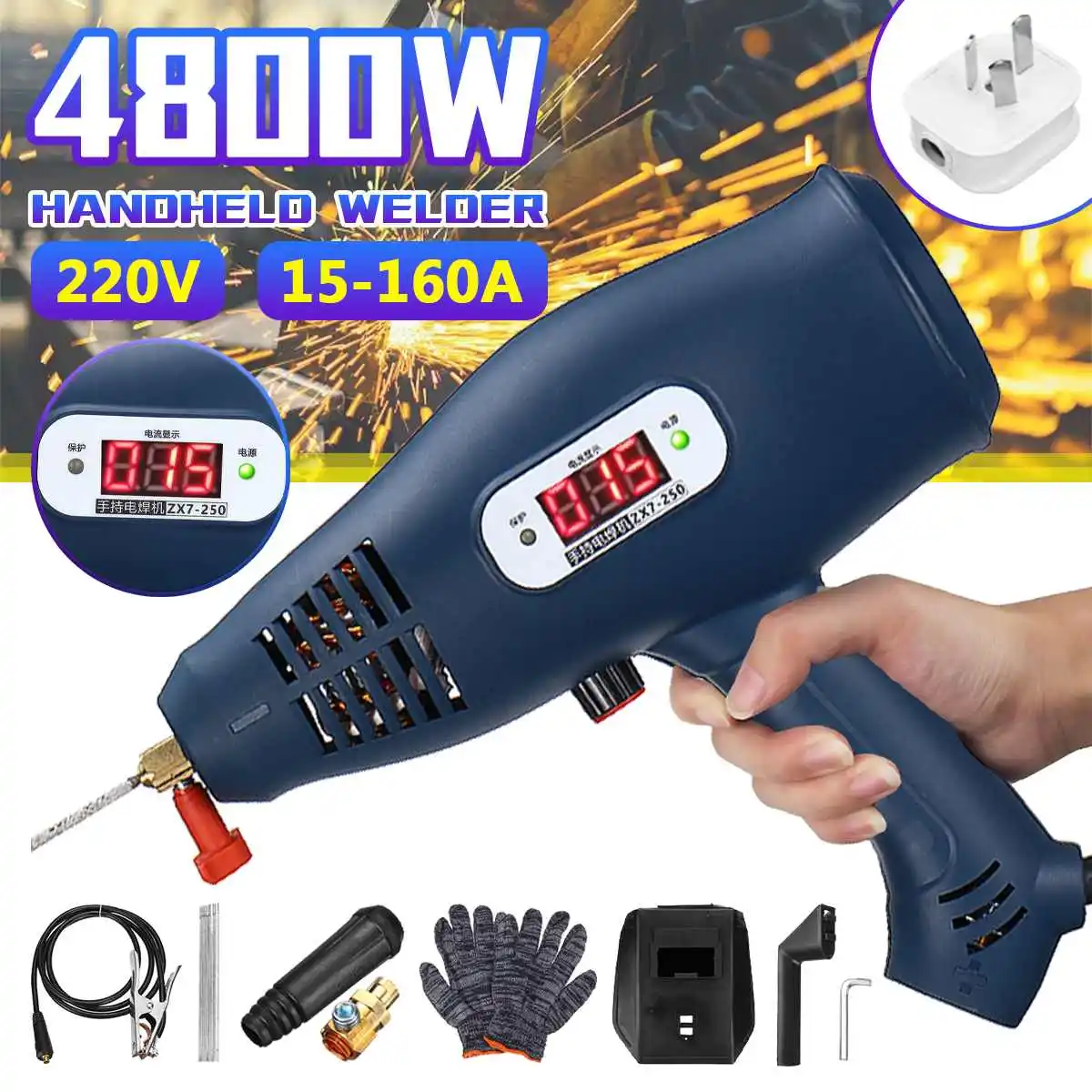 

220V 4800W Electric Digital Arc Welding Machine Handheld Automatic Welder Tool Current Thrust for 2~14mm welding group Thickness