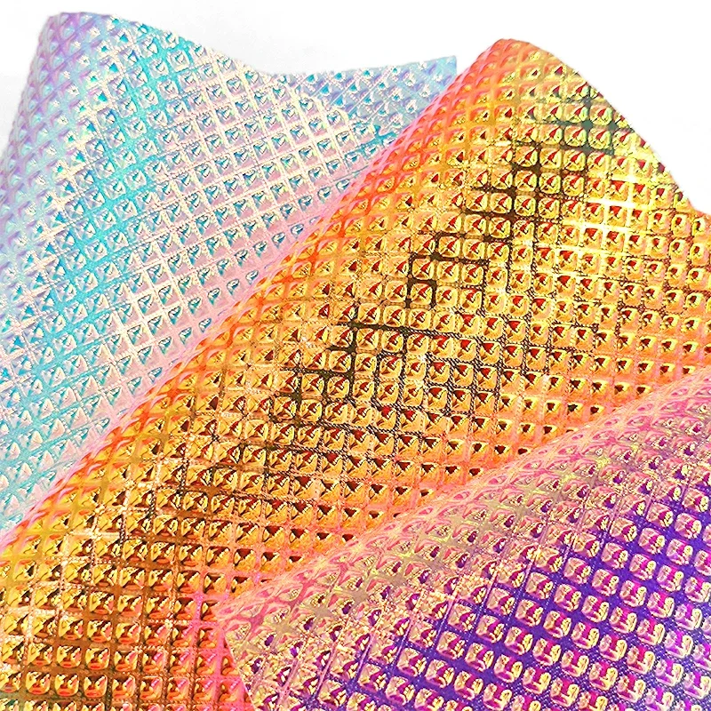 

Geometry Embossed PVC Fabric Iridescent Holographic Laser Rainbow Shiny Vinyl DIY Bow Earring Making Craft Bag Sheets 30x135cm