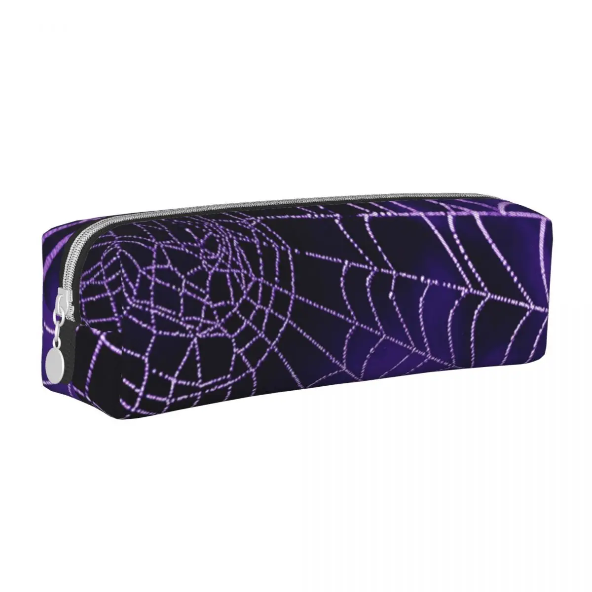 

Квадратный карандаш на Хэллоуин, искусственный фиолетовый паук, сетка для детей, крутой кожаный пенал, канцелярские принадлежности, сумка для ручек на молнии