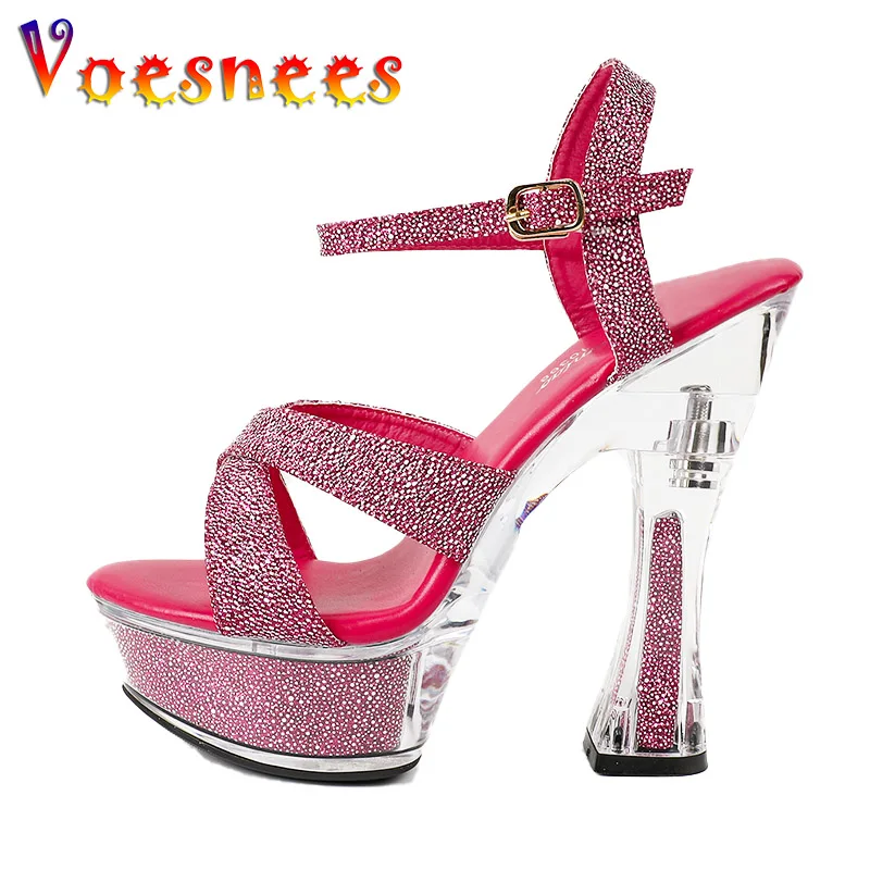

Sexy Cross Belt High Heels Transparent Platform Fashion Wedding Shoes T-show Model Sandals 2023 Plus Size Women Pumps Summer New