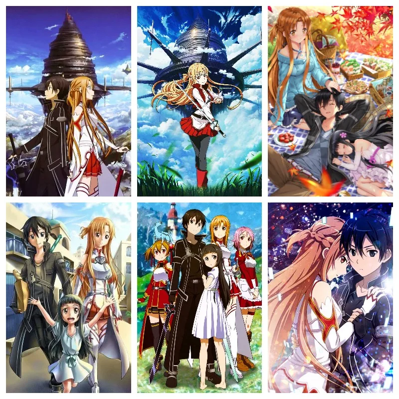 

Sword Art Online 5d Diamond Painting Fantasy Sky Anime Girl Mosaic Cross Stitch Kirito Asuna Home Wall Decor