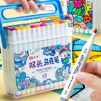 12243648 color double headed multi color marker pen set portable plastic boxed water based marker student painting stationery