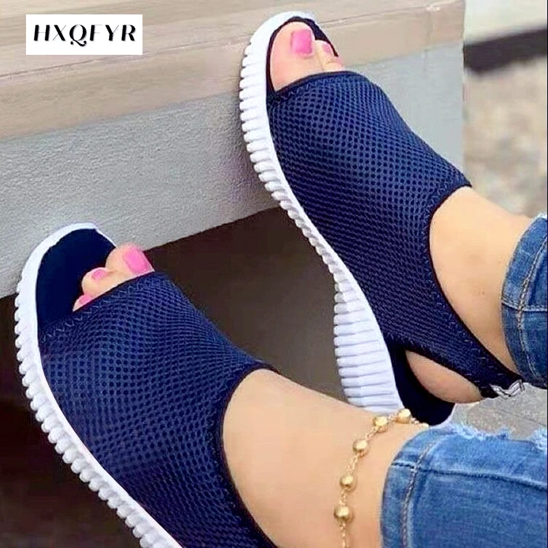 

Women sandals 2022 summer Mesh Fish Platform Sandals Women's Closed Toe Wedge Sandals Ladies Light Casual Shoes Zapatillas Muje