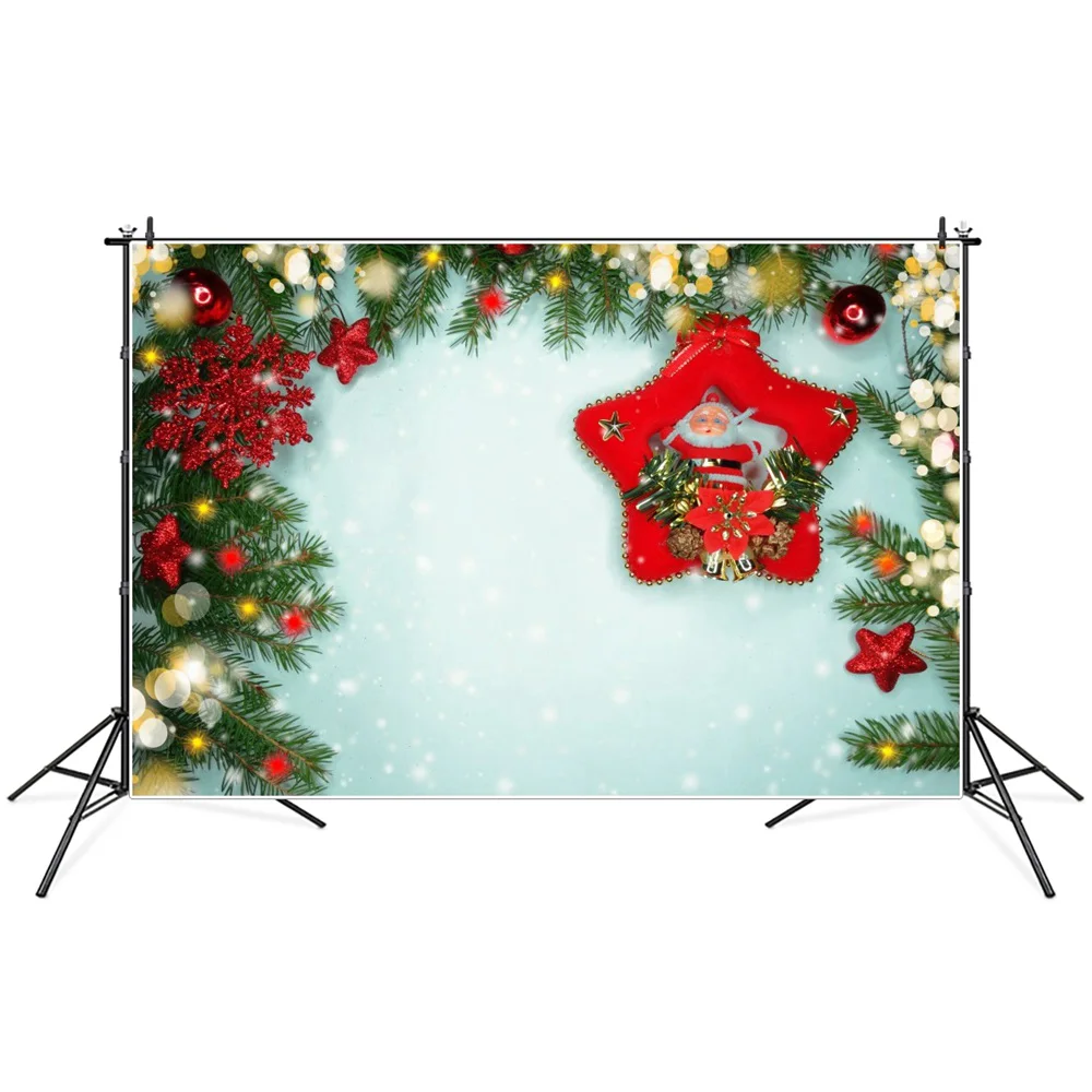 

Christmas Father Star Snowflake Pine Twigs Bokeh Photography Backdrops Custom Party Home Decoration Photo Booth Backgrounds