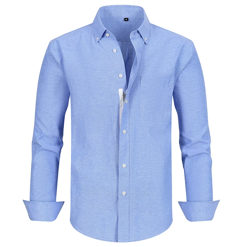 

Casual Cotton Long Sleeve Oxford Zipper Button Down Men Shirt