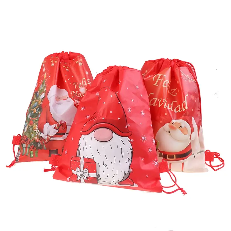 

Рождественские Сумки на шнурке с Санта Клаусом, Детские сувениры, рюкзак из нетканого материала, товары для путешествий посылка для хранени...